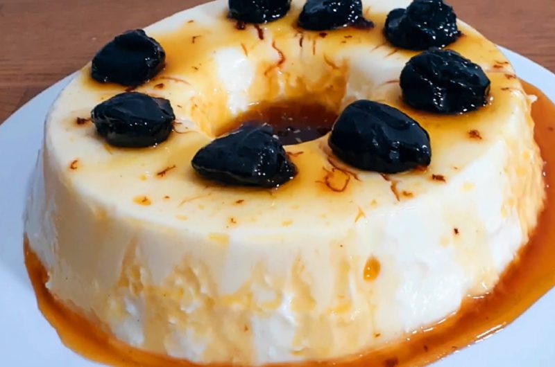 Coconut custard with plum sauce