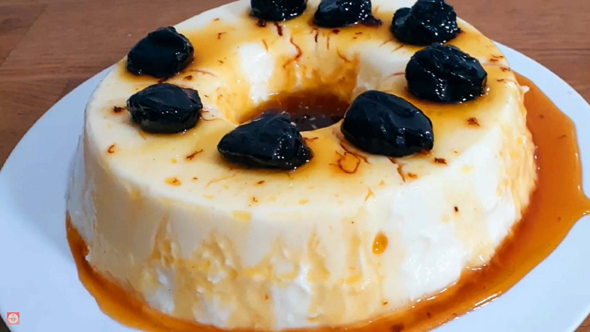 Coconut custard with plum sauce