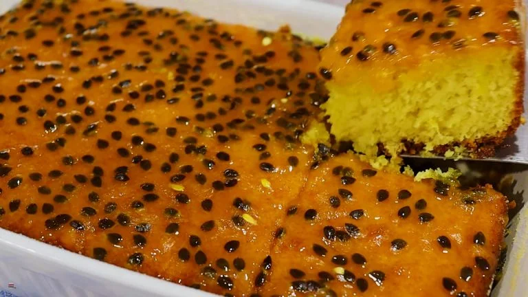 Passion fruit cake with syrup