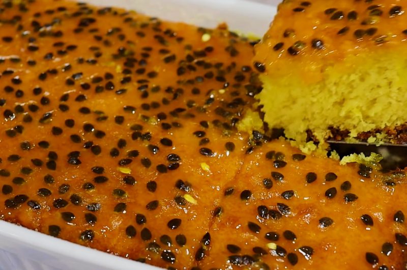 Passion fruit cake with syrup