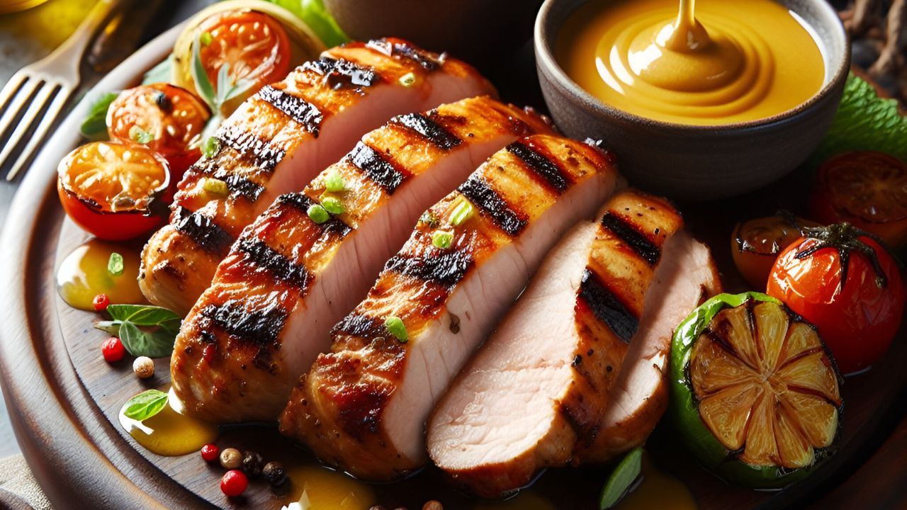 Grilled Pork Filet Mignon with Mustard and Honey Sauce