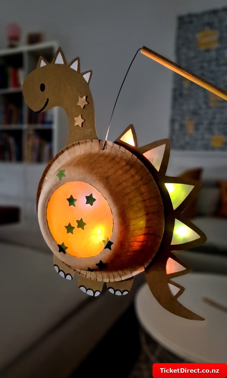 Make a DIY dinosaur lantern out of paper plates